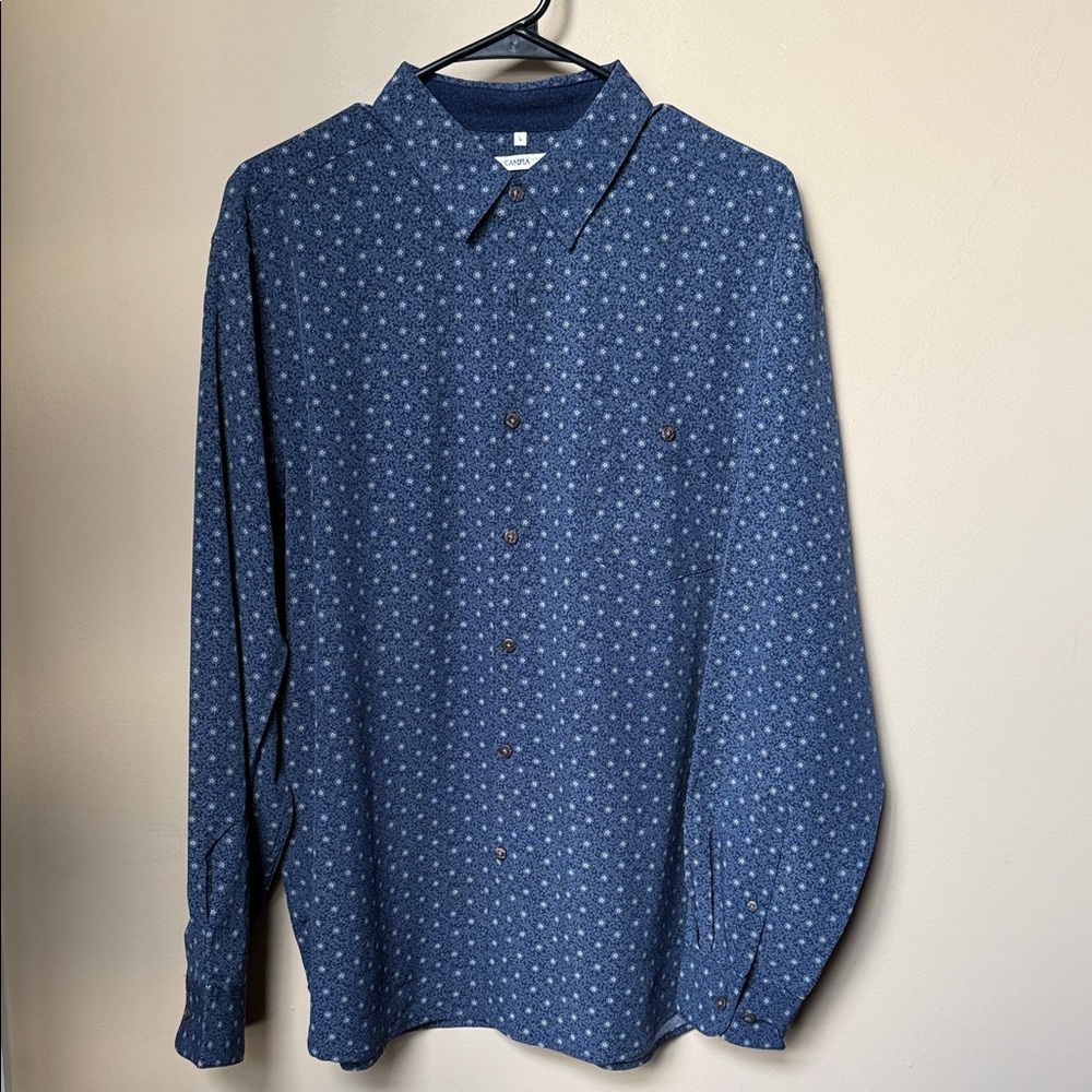 Classic Navy Patterned Button-Down Shirt - image 1